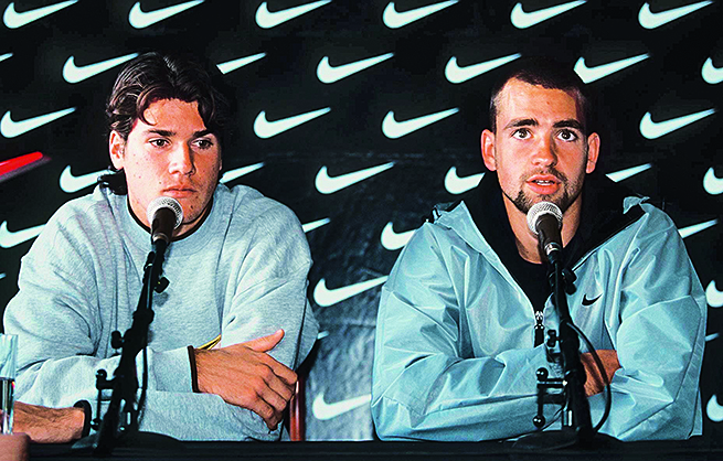 ALTE ZEITEN: Tommy Haas und Nicolas Kiefer  (re.) bei einer gemeinsamen  Pressekonferenz im Mai 1998.