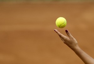 Brazilian tennis player Paula Goncalves serves  to Montserrat Gonzalez of Paraguay during their International Tennis Federation Fed Cup Americas Zone Group 1 match in Medellin, Antioquia department, Colombia on February 8, 2013. Goncalves won 2-6, 6-3, 3-6.  AFP PHOTO/Raul ARBOLEDA        (Photo credit should read RAUL ARBOLEDA/AFP/Getty Images)