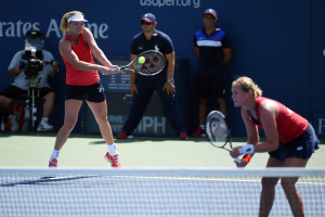 September 9, 2015 - Anna-Lena Groenefeld and Coco Vandeweghe in action against Caroline Garcia and Katarina Srebotnik in a women's doubles quarterfinal match during the 2015 US Open at the USTA Billie Jean King National Tennis Center in Flushing, NY. (USTA/Andrew Ong)