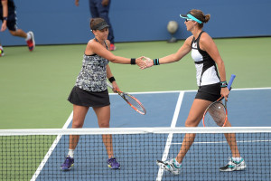 September 9, 2015 - Alla Kudryavtseva/ Anastasia Pavlyuchenkova in action against Casey Dellacqua/Yaroslava Shvedova in a women's doubles quarterfinal match during the 2015 US Open at the USTA Billie Jean King National Tennis Center in Flushing, NY. (USTA/Pete Staples)