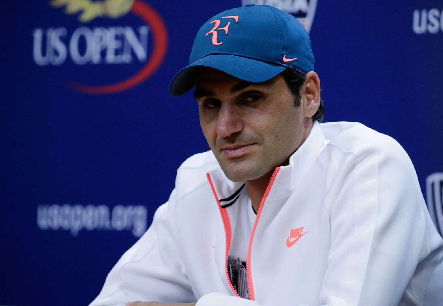 NEW YORK, NY - AUGUST 29:  Professional tennis player Roger Federer attends a press conference during the 2015 US Open at the USTA Billie Jean King National Tennis Center on August 29, 2015 in the Queens borough of New York City.  (Photo by John Lamparski/WireImage)