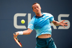 NEW YORK, NY - SEPTEMBER 01:  Philipp Kohlschreiber of Germany returns a shot against  Alexander Zverev of Germany during their Men's Singles First Round match on Day Two of the 2015 US Open at the USTA Billie Jean King National Tennis Center on September 1, 2015 in the Flushing neighborhood of the Queens borough of New York City.  (Photo by Alex Goodlett/Getty Images)