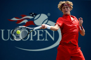NEW YORK, NY - SEPTEMBER 01:  Alexander Zverev of Germany returns a shot against Philipp Kohlschreiber of Germany during their Men's Singles First Round match on Day Two of the 2015 US Open at the USTA Billie Jean King National Tennis Center on September 1, 2015 in the Flushing neighborhood of the Queens borough of New York City.  (Photo by Alex Goodlett/Getty Images)
