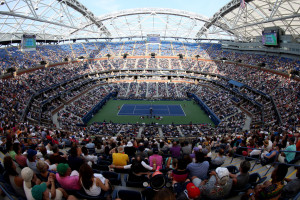 NEW YORK, NY - SEPTEMBER 02: Fans watch from Arthur Ashe Stadium as Serena Williams of the United States plays against Kiki Bertens of the Netherlands during their Women's Singles Second Round match on Day Three of the 2015 US Open at the USTA Billie Jean King National Tennis Center on September 2, 2015 in the Flushing neighborhood of the Queens borough of New York City. (Photo by Streeter Lecka/Getty Images)
