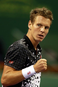 DOHA, QATAR - JANUARY 08: Czech tennis player Tomas Berdych gestures during his quarter-final tennis match with Richard Gasquet of France in the Qatar's ExxonMobil Open at the Khalifa International Tennis and Squash Complex in the capital Doha on January 8, 2015. (Photo by Mohamed Farag/Anadolu Agency/Getty Images)