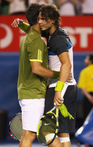 MELBOURNE, AUSTRALIA - JANUARY 30:  Fernando Verdasco of Spain congratulates Rafael Nadal of Spain after winning the semifinal match during day twelve of the 2009 Australian Open at Melbourne Park on January 30, 2009 in Melbourne, Australia.  (Photo by Clive Brunskill/Getty Images)