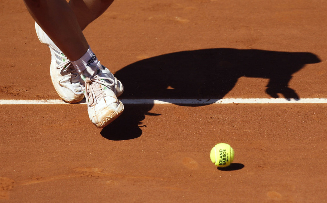 A tennis ball is seen at the French Open