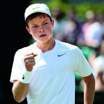 LONDON, ENGLAND - JULY 04: Stefan Kozlov of the United States during his Boys' Singles Quarter-Final against Hyeon Chung of Korea on day eleven of the Wimbledon Lawn Tennis Championships at the All England Lawn Tennis and Croquet Club on July 4, 2014 in London, England.  (Photo by Jan Kruger/Getty Images)