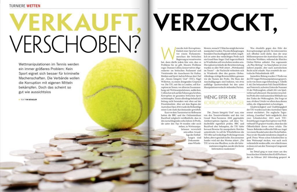 tennis MAGAZIN 4/2016: Wettmanipulation im Profitennis