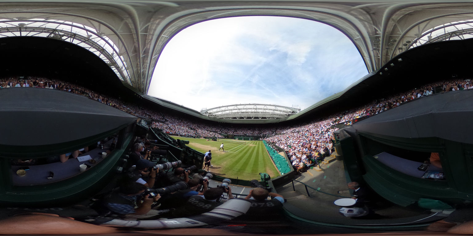 LONDON, ENGLAND - JULY 07:  (EDITOR'S NOTE: Image was created as an Equirectangular Panorama. Import image into a panoramic player to create an interactive 360 degree view.)   Venus Williams of The United States waits to receive serve during the Ladies Singles Semi Final match against Angelique Kerber of Germany on day ten of the Wimbledon Lawn Tennis Championships at the All England Lawn Tennis and Croquet Club on July 7, 2016 in London, England.  (Photo by Clive Brunskill/Getty Images)