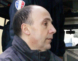 Mont-de-Marsan, FRANCE:  Christophe Fauviau, accused of administering anxiolytics to the tennis adversaries of his children, arrives 01 March 2006 at the court house in Mont-de-Marsan for the beginning of his trial. Fauviau is also charged with the accidental death of Alexandre Lagardere who was drugged prior to a match against his son and later died after losing control of his vehicle presumably due to the effect of the drug, Temesta. Fauviau, 45, faces up to 20 years incarceration.   AFP PHOTO MICHEL GANGNE  (Photo credit should read MICHEL GANGNE/AFP/Getty Images)