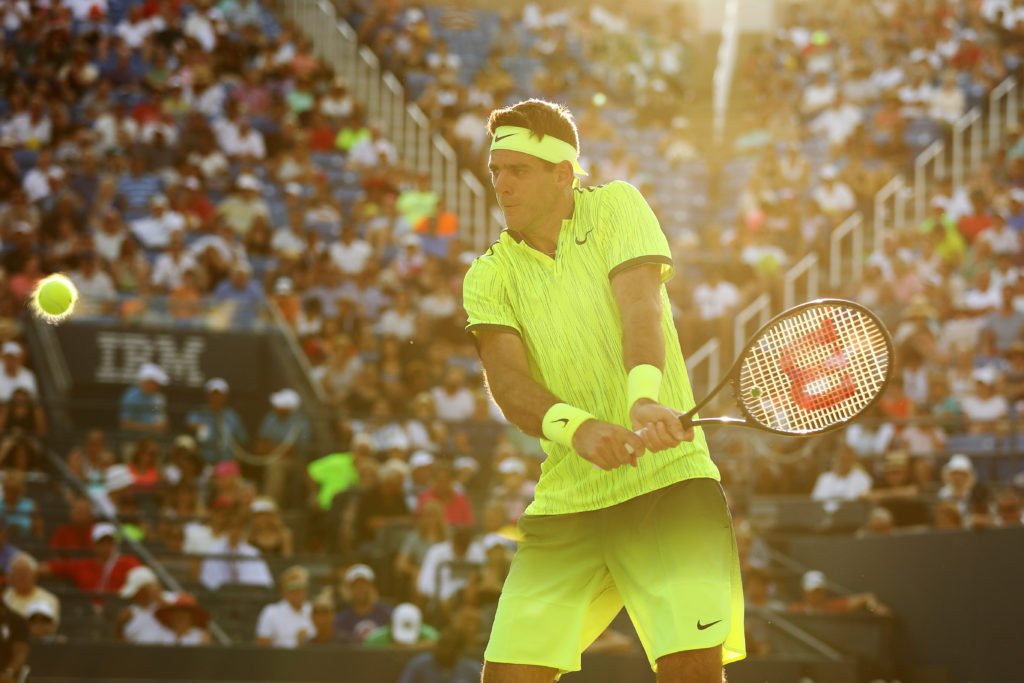 NEW YORK, NY - AUGUST 30: Juan Martin del Potro of Argentina returns a shot to Diego Schwartzman of Argentina during his first round Men's Singles match on Day Two of the 2016 US Open at the USTA Billie Jean King National Tennis Center on August 30, 2016 in the Flushing neighborhood of the Queens borough of New York City. (Photo by Elsa/Getty Images)