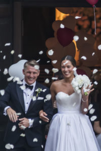 VENICE, ITALY - JULY 13: Bastian Schweinsteiger and Ana Ivanovic leave the church after their wedding on July 13, 2016 in Venice, Italy. (Photo by Awakening/Getty Images)