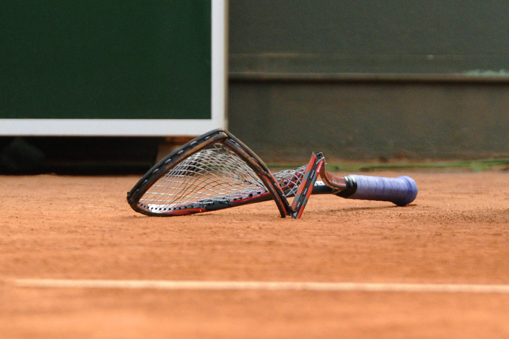 Austria’s Jurgen Melzer’s broken racket