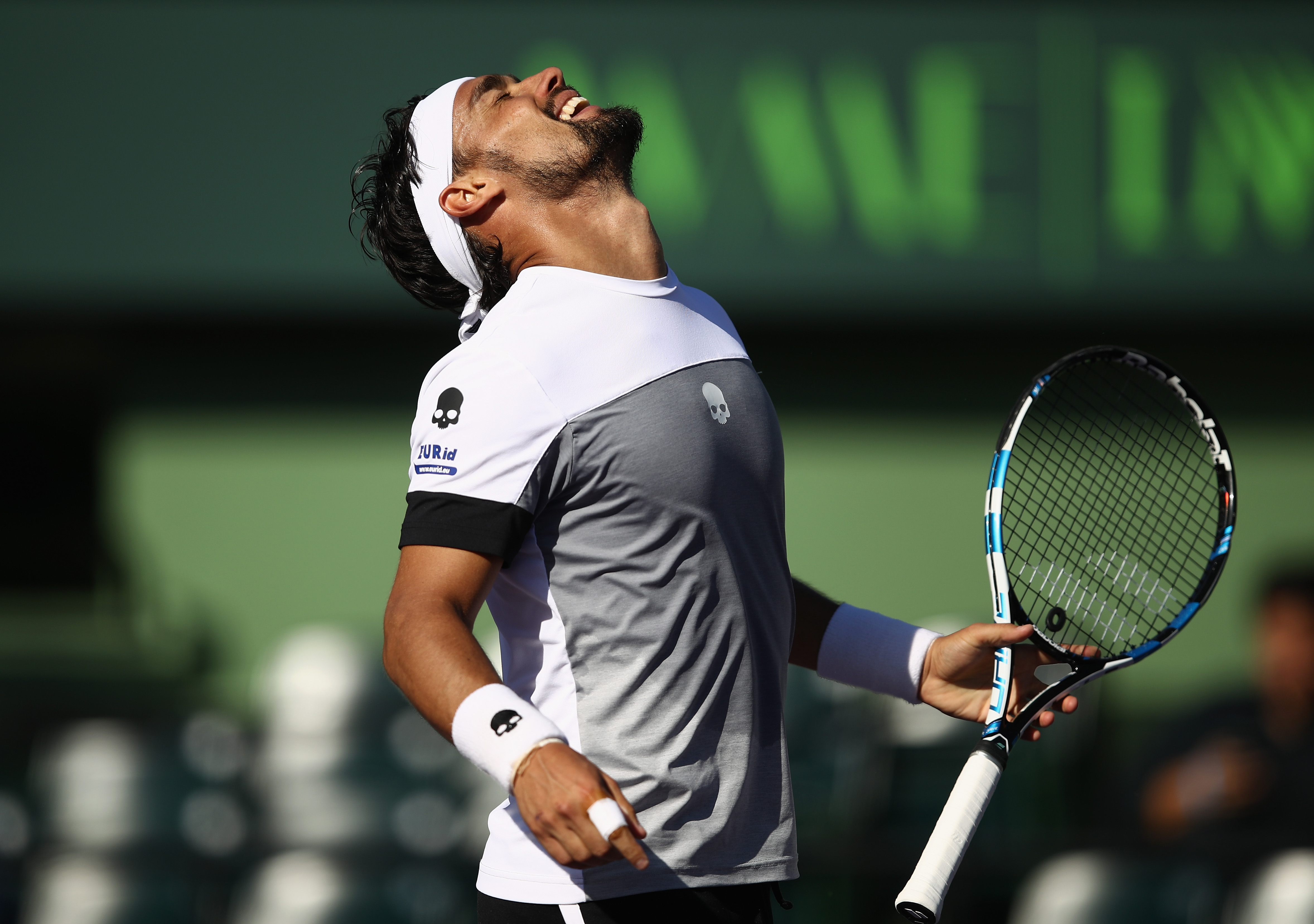 KEY BISCAYNE, FL - MARCH 29: Fabio Fognini of Italy celebrates defeating Kei Nishikori at Crandon Park Tennis Center on March 29, 2017 in Key Biscayne, Florida. (Photo by Julian Finney/Getty Images)