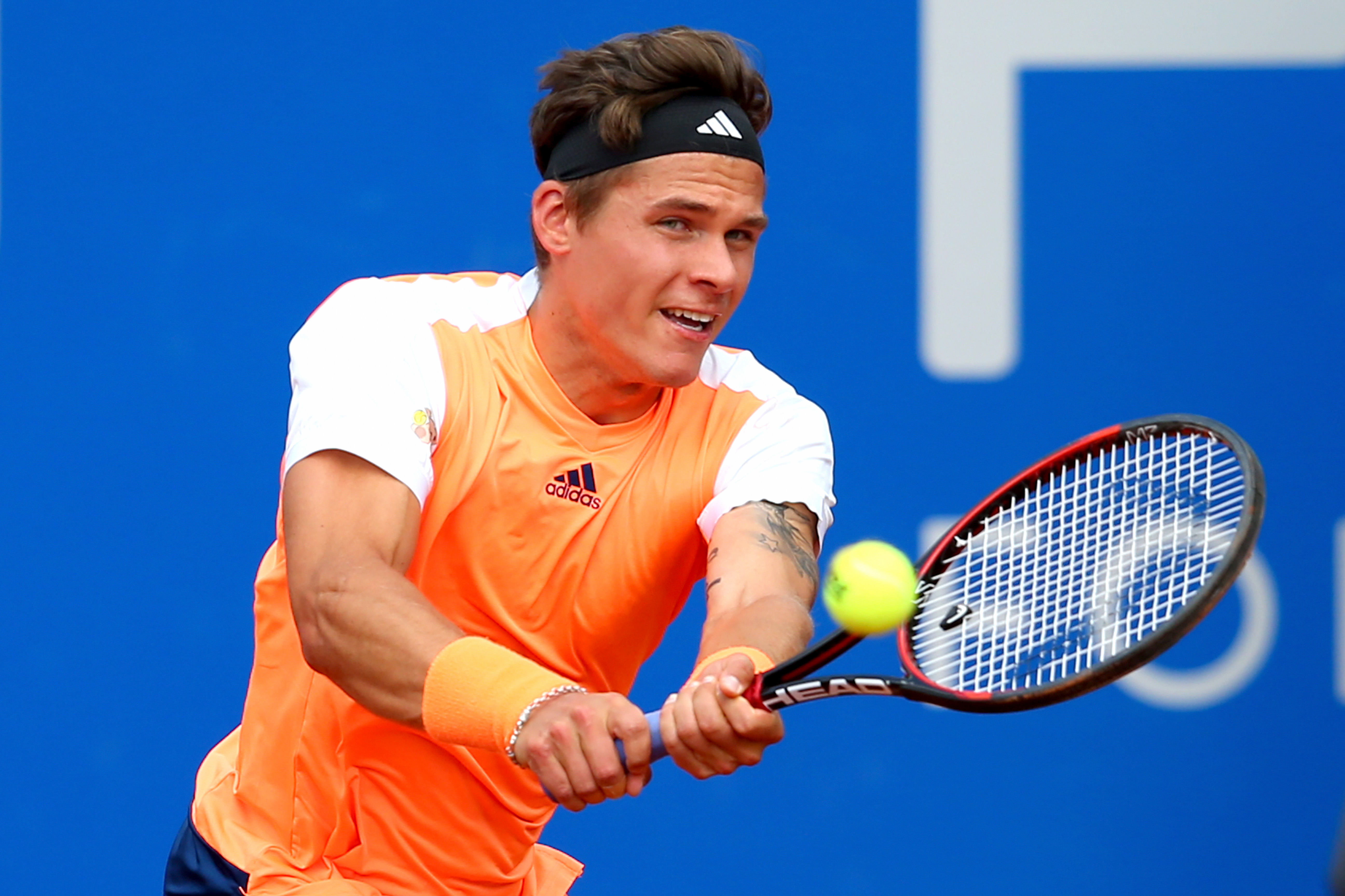 MUNICH, GERMANY - MAY 01: Daniel Masur of Germany in action during his match against Jan-Lennart Struff of Germany at the 102. BMW Open by FWU at Iphitos tennis club on May 1, 2017 in Munich, Germany. (Photo by Alexander Hassenstein/Getty Images For BMW)