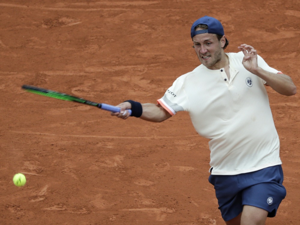 Lucas Pouille während eines Matches bei den French Open