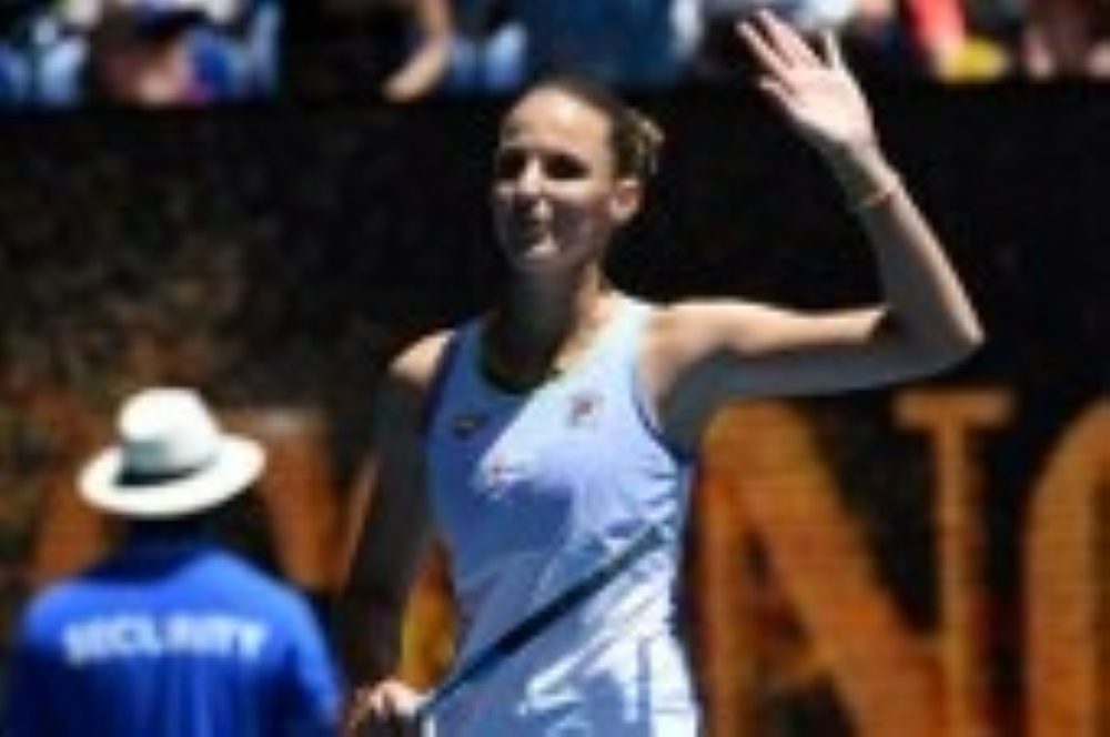 Karolina Pliskova feiert Erstrundensieg in Melbourne.