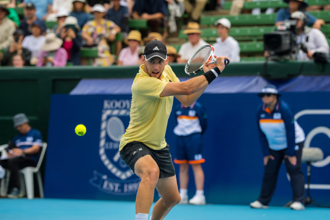 Dominic Thiem has the ball in front of him during the