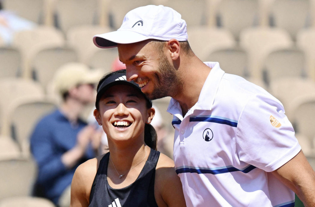 Tennis: French Open Miyu Kato (L) of Japan and Tim Puetz of Germany celebrate after winning in the mixed doubles semifin