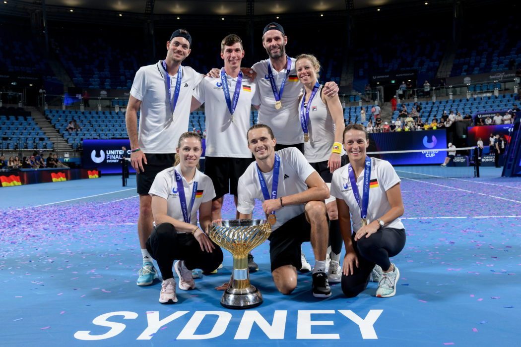 TENNIS UNITED CUP SYDNEY, Team Germany celebrate winning the 2024 United Cup at Ken Rosewall Arena in Sydney, Monday, Ja