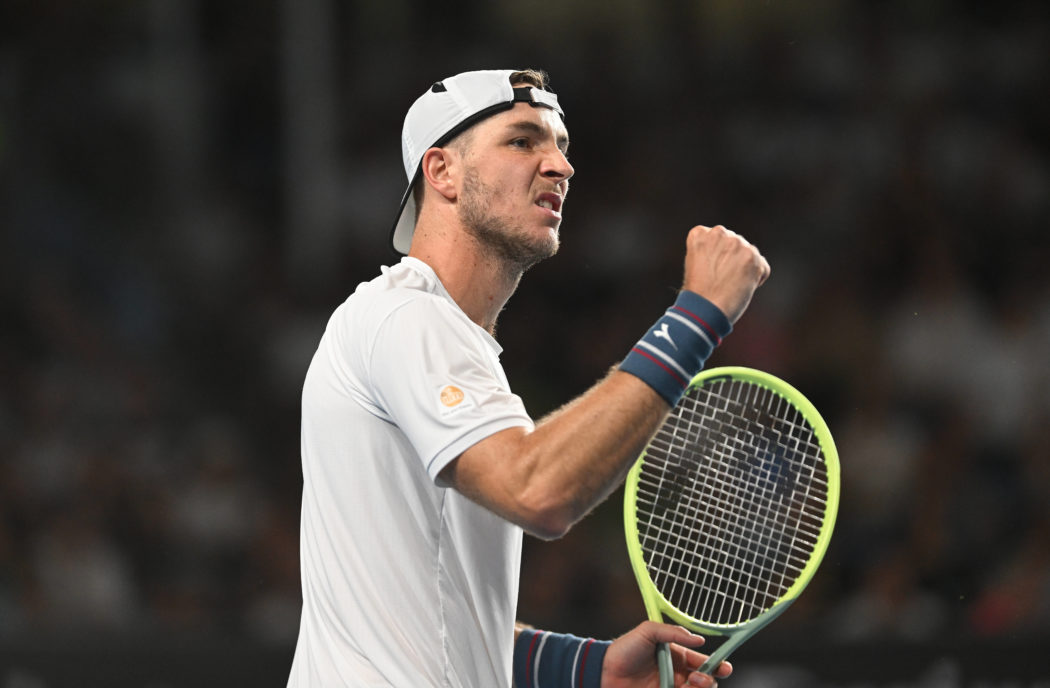 TENNIS AUSTRALIAN OPEN, Jan-Lennard Struff of Germany reacts during his first round match against Rinky Hijikata of Aust