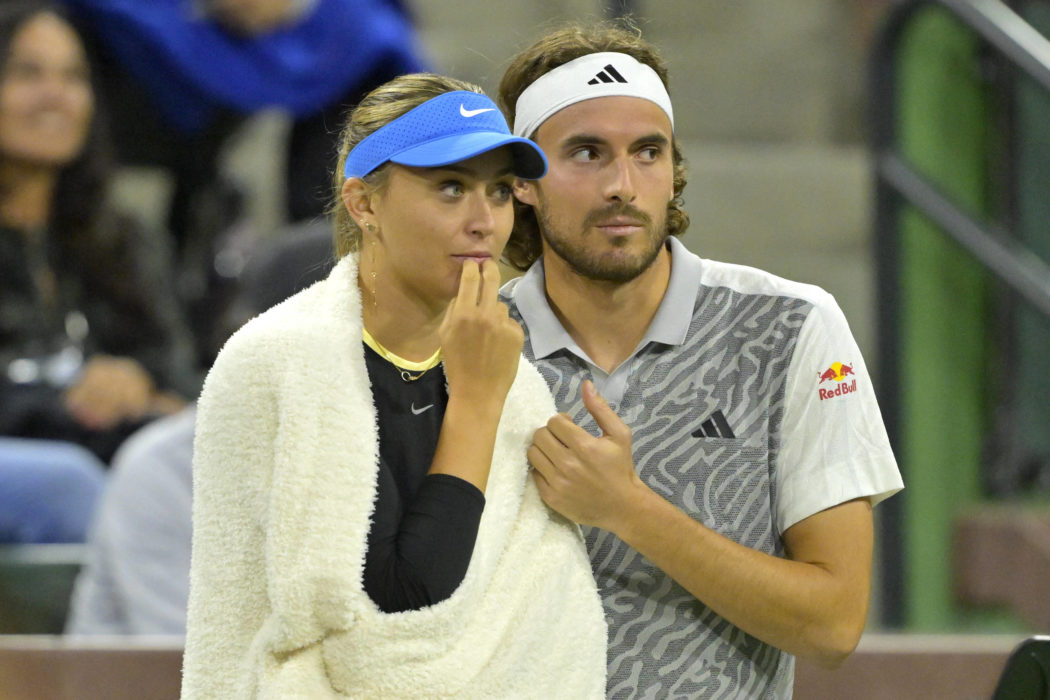 Tennis: BNP Paribas Open-Day 2 Mar 5, 2024; Indian Wells, CA, USA; Paula Badosa and Stefanos Tsitsipas watch the action