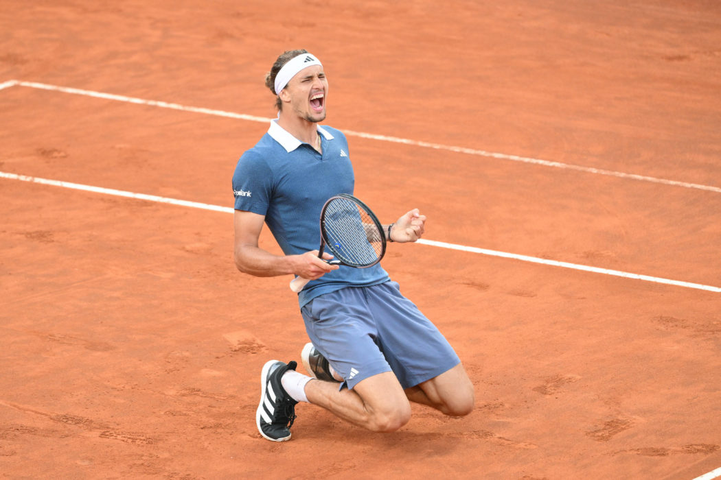 Alexander Zverev of Germany celebrates at the end of the final match against Nicolas Jarry of Chile at the Internazional