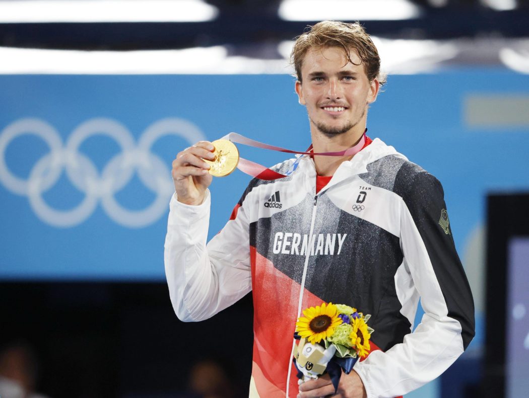 Tokyo Olympics: Tennis Alexander Zverev of Germany poses with his gold medal after beating Karen Khachanov of the Russi