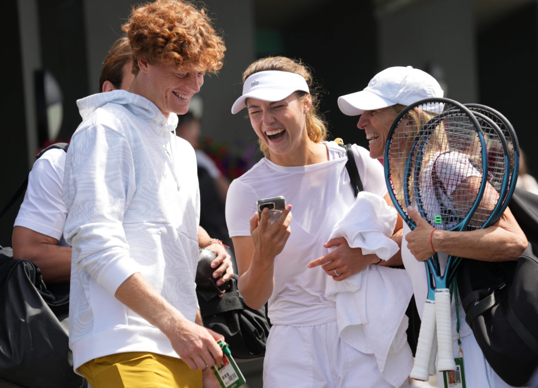 Tennis – 2024 Wimbledon Championships Training practice Yannick Sinner (Italy) with girlfriend, Anna Kalinskaya share a
