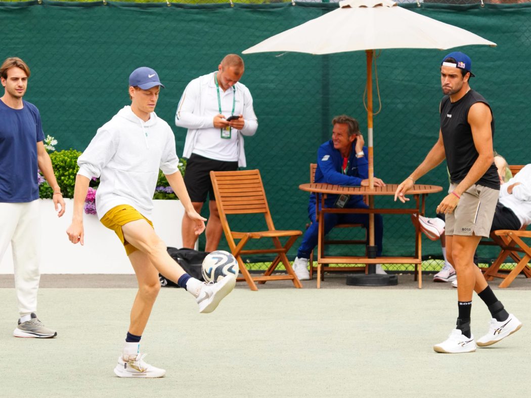 Jannik Sinner plays football with Matteo Berrettini Wimbledon Tennis Championships, Practice and Previews, The All Engla