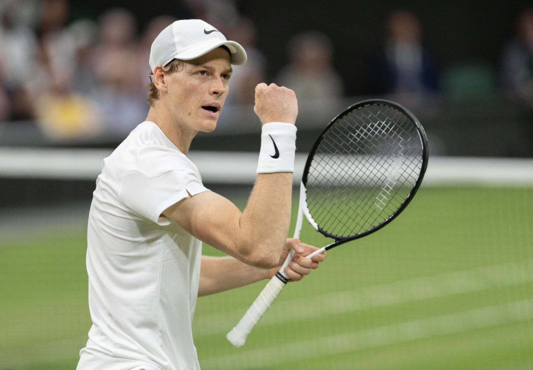 Tennis: Wimbledon Jul 3, 2024; London, United Kingdom; Jannik Sinner of Italy reacts to a point during his match against