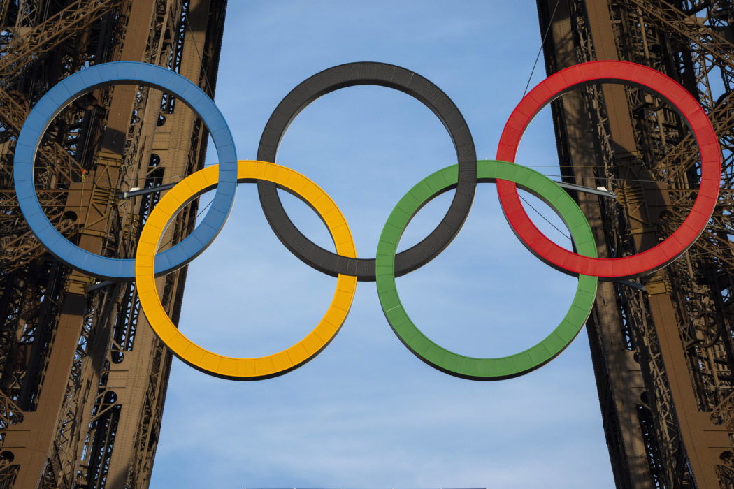 Olympics: Paris City Views Jul 21, 2024; Paris, France; A detail view of the Olympic Rings displayed on the Eiffel Tower