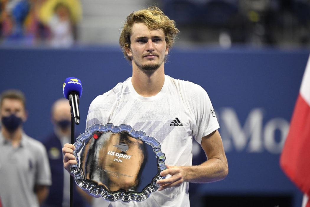 Tennis: US OPEN Sep 13 2020; Flushing Meadows, New York, USA; Alexander Zverev of Germany holds the finalist trophy afte