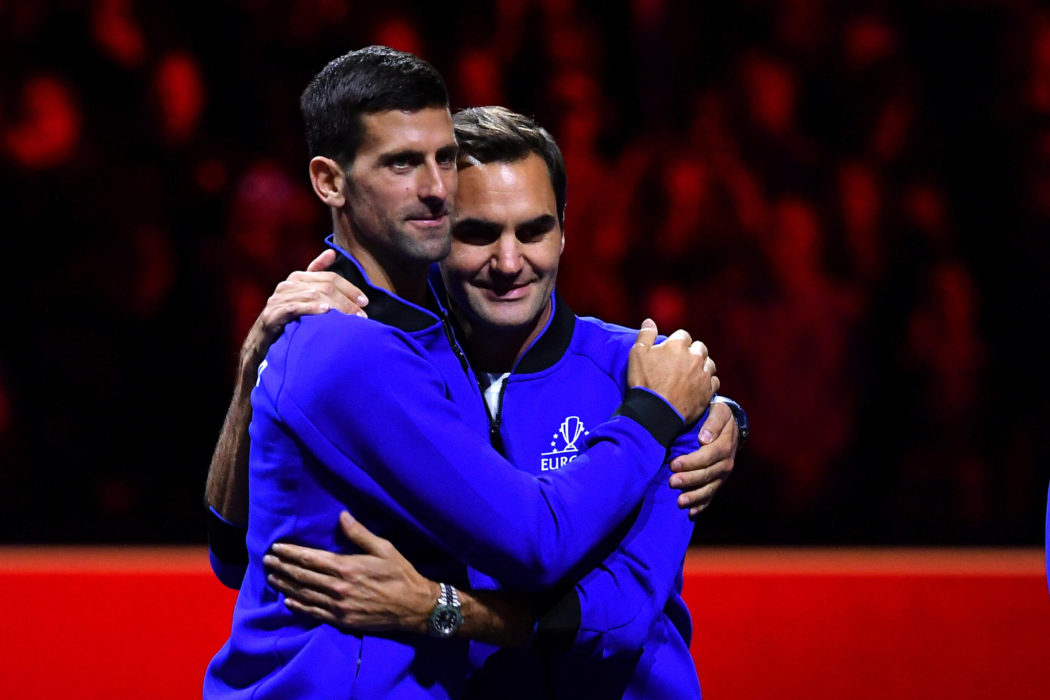 Roger Federer (Sui) and Novak Djokovic (Ser) TENNIS : Laver Cup 2022 AntoineCouvercelle/Panoramic PUBLICATIONxNOTxINxFRA
