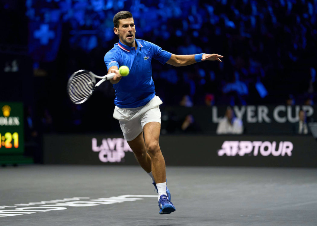 Tennis: Laver Cup, Sep 25, 2022; London, United Kingdom; Novak Djokovic (SRB) plays a shot against Felix Auger-Aliassime