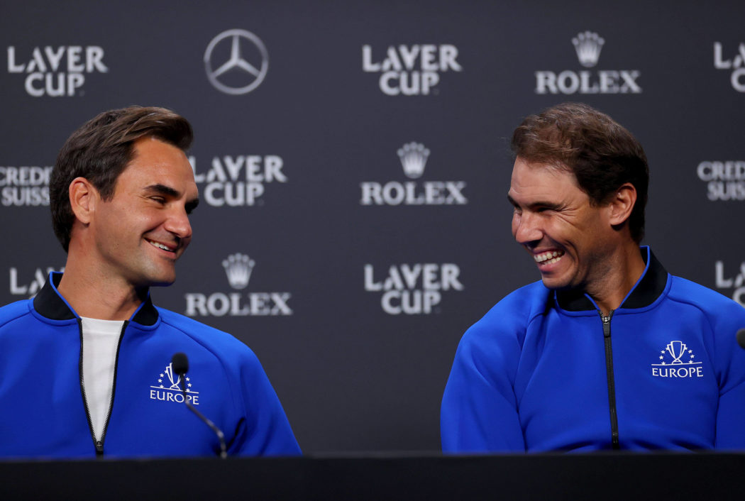 Mandatory Credit: Photo by Ella Ling/Shutterstock (13409454c) Roger Federer and Rafael Nadal smile together during a pre