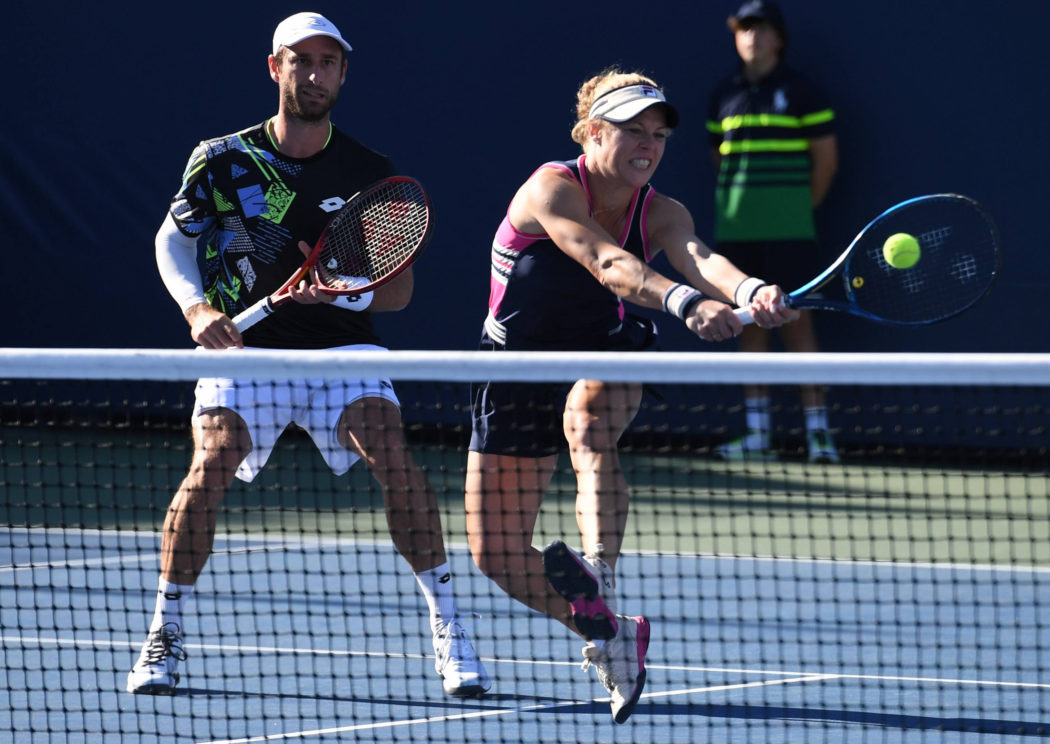 Belgian Sander Gille and German Laura Siegemund pictured during a tennis match between American pair Pegula-Kraijcek and