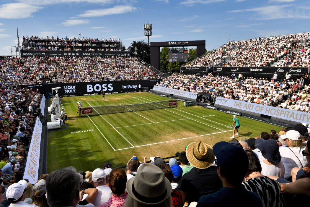 Ueberblick Center Court ausverkauft Tennis Herren BOSS Open Finale Boss Open ATP, Tennis Herren 250 Stuttgart 2023 Weiss