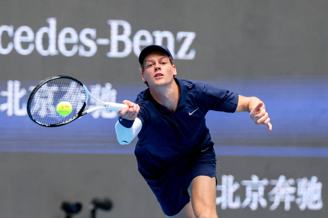 BEIJING, CHINA – OCTOBER 01: Jannik Sinner of Italy competes in the Men s Singles Final match against Learner Tien of th