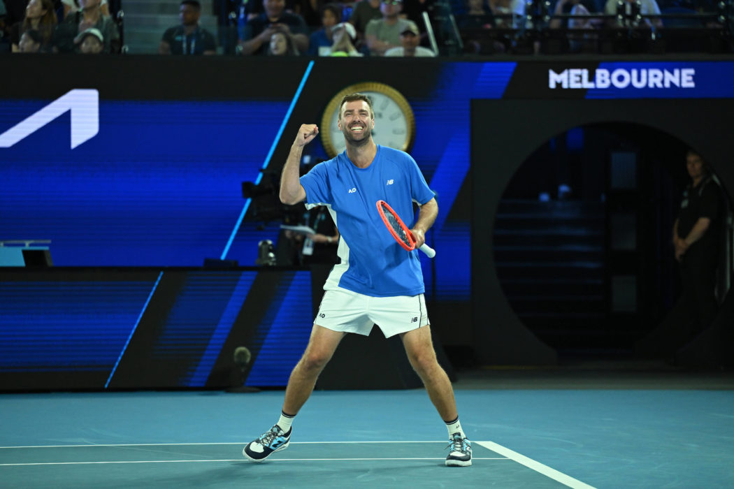 TENNIS AO 1 POINT SLAM, Jordan Smith of Australia reacts after winning a point against Pedro Martinez of Spain during th