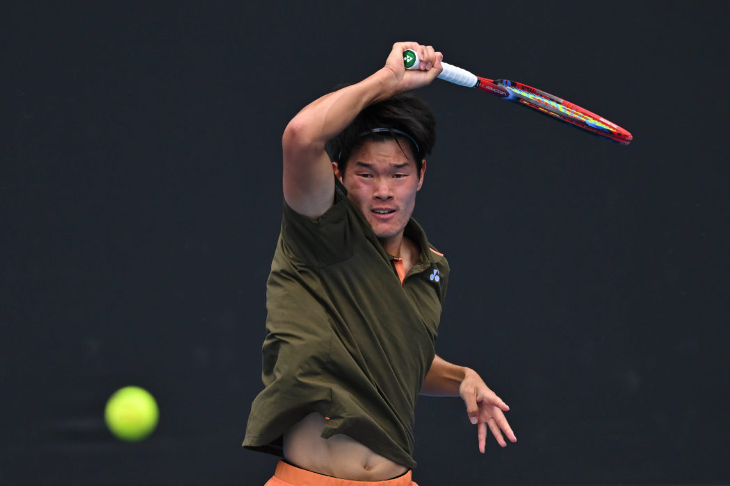 TENNIS AUSTRALIAN OPEN QUALIFYING, Michael Zheng of the USA in action against Cruz Hewitt of Australia during their qual