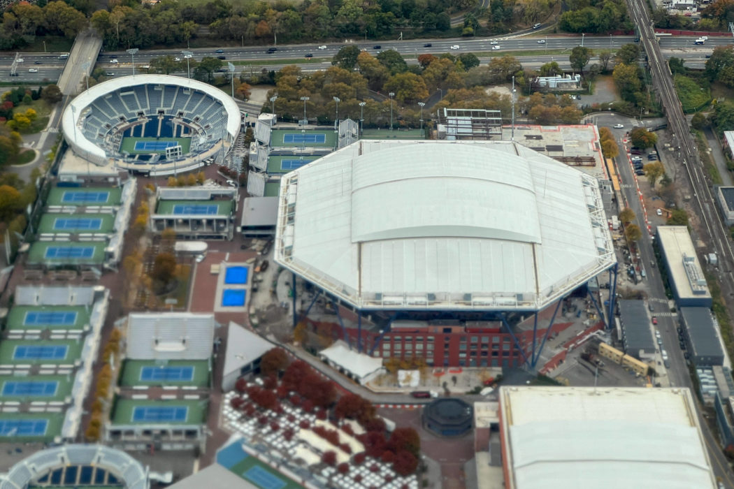 General overall aerial view of Arthur Ashe Stadium, Oct 29, 2025, Flushing, NY. (Dylan Stewart / Image of Flushing NY US